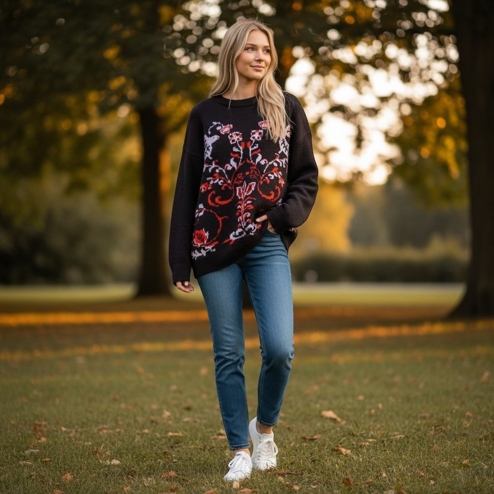 Cooperative Urban Outfitters Rabbit Floral Intarsia Knit Sweater XS Fall Winter